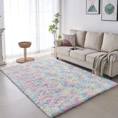 Produktbild von Moderner Pluizig Vloerkleed, Shaggy Gangloper, Regenboogfarbe, 80 x 150 cm, Zart, Groß für Wohnzimmer/Schlafzimmer/Kinderzimmer