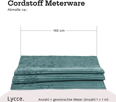 Produktbild von Lycce Cordstoff Meterware | 35.000 Scheuertouren | Tierfreundlich & kratzresistent | 1 lfm x 1,40 m breiter Polsterstoff für Möbel, Kissenbezüge und andere DIY Projekte | 360 g / m² | versch. Farben, Farbe:türkis