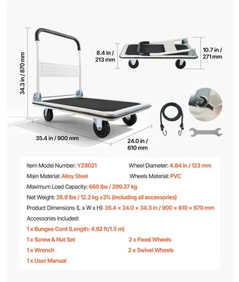 Zdjęcie produktu dla Wózek transportowy, składana konstrukcja, wysoka nośność, 660lbs
