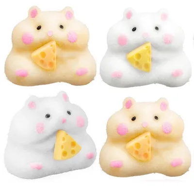 Produktbild von 4 Stück Squishy Hamster aus Silikon Quetschspielzeug zum Drücken weiches Fidget Toy für Kinder und Erwachsene