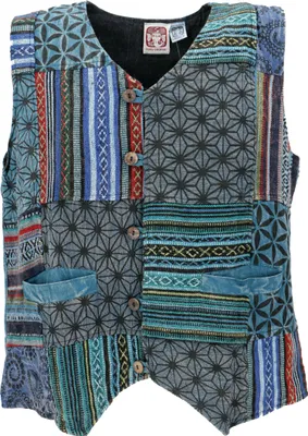 Produktbild von Goaweste, Psytrance Patchwork Herren Weste - Blau, Baumwolle, Größe: L