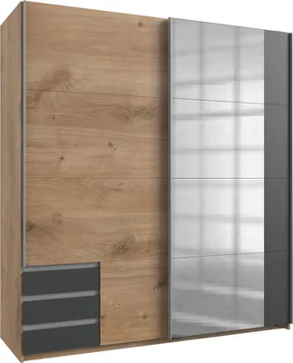 Produktbild von Kleiderschrank Schwebetürenschrank Plankeneiche - grau 180 cm - EMDEN - Die Möbelfundgrube