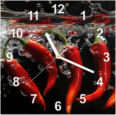 Produktbild von Wanduhr aus Glas mit Motiv Chili unter Wasser- 30 x 30 cm - inkl. Aufhängesystem