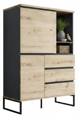 Productafbeelding van Kommode JOVAN met 3 lades, geschikt voor de woonkamer, in de kleur eiken Artisan antraciet. Zijkast voor de woonkamer