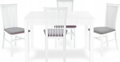 Produktbild von Esstisch mit 4 Stühlen - Rechteckig Ausziehbarer Tisch - 120-160 Lange - Aus Holz - 5-teiliges Set - Essgruppe - Sitzgruppe - Weiße Stühle
