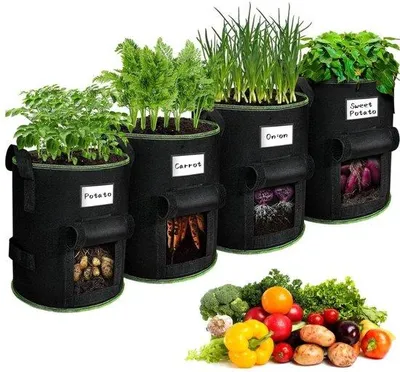 Produktbild von Famanu Pflanzsäcke 4 Stück, 10 Gallonen, atmungsaktives Material - für Kartoffeln, Tomaten und mehr