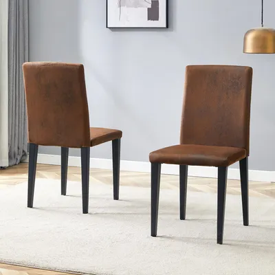 Zdjęcie produktu dla Zestaw 2 krzeseł do jadalni, brązowa tkanina, złote metalowe nogi, styl minimalistyczny, 90 cm