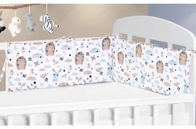 Zdjęcie produktu dla Barierka do łóżeczka dziecięcego – 70 x 28 cm – niebieska, brązowa