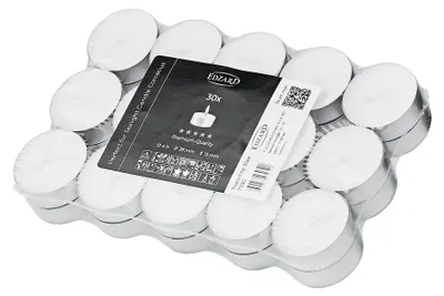 30 Teelichter weiß, Premium-Wachs, Ø 39 mm, geruchslos, 4 h Brenndauer