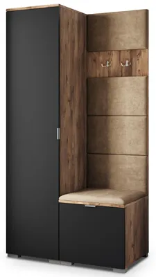 Produktbild von Masseno Garderobe-Set LORI 95/181/51 cm Modern Garderobenschrank Eiche Lefkas, Veloursstoff MONOLITH 09 (Beige)