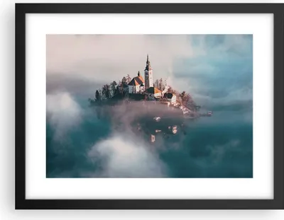 Produktbild von Gerahmtes Poster - Schwarzer Rahmen - Alpen Bled Kirche - 40x30 cm - Wand Bild - Wanddeko - Wandbilder - Kunstposter - Wandposter - Bilderrahmen - Bilder - Kunstdruck - Wandbild - P2BAA40x30-4130
