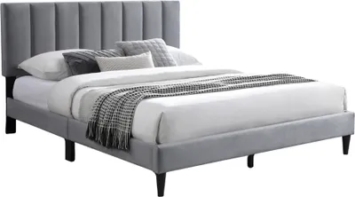 Produktbild von Polsterbett 140x200 und 160x200 Doppelbett mit Lattenrost und weichem Bezug, Bettgestell, vertikaler Steppung, 160x200 cm, Grau