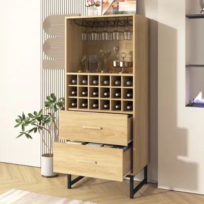 Produktbild von Sideboard, Stilvoller Weinschrank mit zwei Schubladen, 18 Fächern und Gläserhalterung Aufbewahrungsschrank