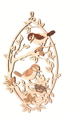 Produktbild von Drechslerei Kuhnert - Fensterbild Vögel - Frühlingsmotiv aus schönem Holz - 17x28cm - zum Dekorieren von Türen, Wänden oder Schränken