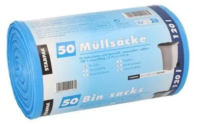 Produktbild von Papstar Müllsäcke, HDPE 120 l 110 cm x 70 cm blau, 4 x 50 Stück