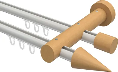 Produktbild von Interdeco Innenlaufstange / Gardinenstange mit Innenlauf Weiß / Buche lackiert, Typ Talent Siveo (Kegel), 20 mm Ø 2-läufig, 260 cm
