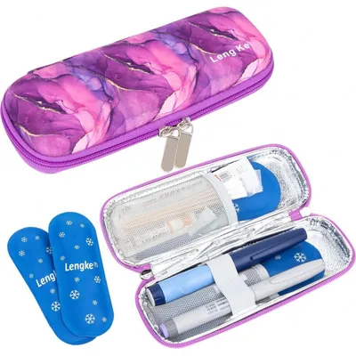 Produktbild von Kühltasche für Insulin mit 2 Kühlakkus, Violett, 21.5 x 8.1 x 4.3cm