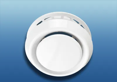 A white plastic air vent with a blue gradient background.