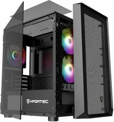 Produktbild von Nfortec Dys ARGB MicroATX Tower mit gehärtetem Glas 3 Lüfter USB 3.0 ARGB Schwarz