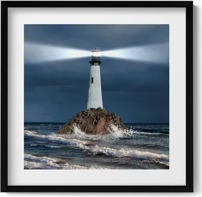 Produktbild von Leuchtturm– Wandbild mit Rahmen – Gerahmtes Bild  – Wanddekoration – 50x50 cm –  Schwarz Rahmen