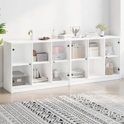 Image de vidaXL Bibliothèque avec portes blanc 204x37x75 cm Bois composite