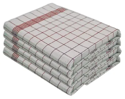 Tobeni Halbleinen Geschirr-Tücher im 4-er Pack Gastronomie-Qualität Rot und Blau 60 x 80 cm Rot