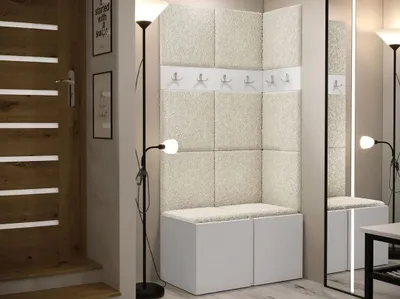 Obrázek produktu pro Předsíňová stěna s čalouněnými panely 42x42 SELAND 1 - bílá / světlá béžová