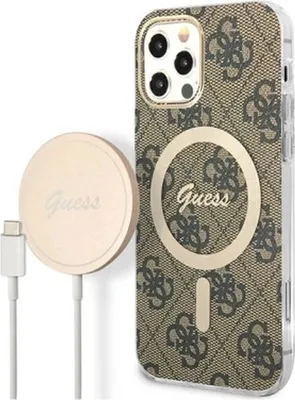 Obrázek produktu pro Guess Bundle Pack MagSafe 4G - sada pouzdra pro iPhone 12 / iPhone 12 Pro + nabíječka MagSafe (hnědá/zlatá)