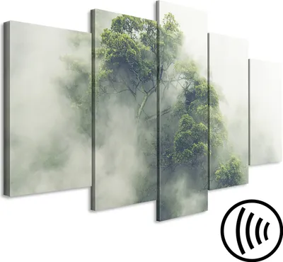 Produktbild von Akustikbild Wald im Nebel 200x100 cm Bilder Akustikschaum Hochleistungsschallabsorber Schallschutz Leinwand 5 tlg Wandbild Raumakustik Schalldämmung Landschaft b-B-0486-b-m