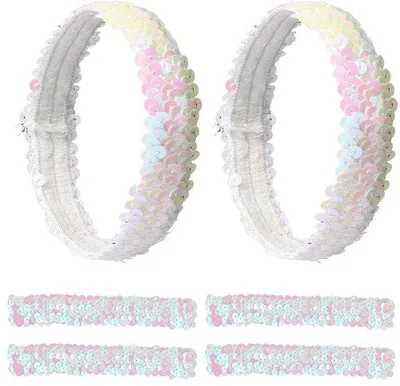 Image de Ensemble d'accessoires à paillettes pour femmes - Élastique, pailleté, blanc