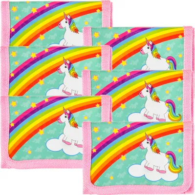 Produktbild von 6 Stück TE-Trend Einhorn Regenbogen Kinder Mädchen Portemonnaie Geldbeutel Geldbörse Mitgebsel Kindergeburtstag Pink