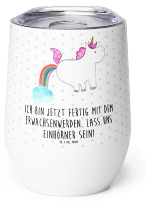 Produktbild von Mr. & Mrs. Panda Thermobecher Einhorn Pupsen - Weiß - Geschenk, Unicorn, kaffee tasse, Freundin, Lustig, thermosbecher, isoliertasse, Thermo Becher, Glitzer, Regenbogen
