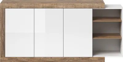 Produktbild von Sideboard Samdal Eiche Nb. SYLT-83, mit Absetzungen in weiß Hochglanz, B/H/T: ca. 180/85,7/40 cm