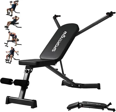 Imagen del producto de Banco de pesas plegable para entrenamiento, con extensión de piernas, capacidad de carga de 300 kg