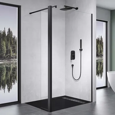 Produktbild von Mai & Mai Walk-In Duschwand Duschabtrennung 120x200cm 10mm Klarglas mit 30cm Nebenteil ESG-Sicherheitsglas mit Nanobeschichtung Bremen02K Plus Schwarz