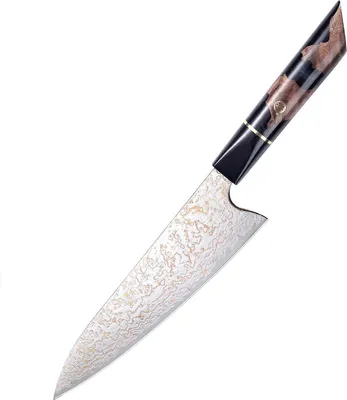Image de PAUDIN TI1 Couteau de Chef Professionnel 20 cm – Couteau de Cuisine – Véritable Acier Damas avec Cuivre – Manche Élégant en Bois et Époxy