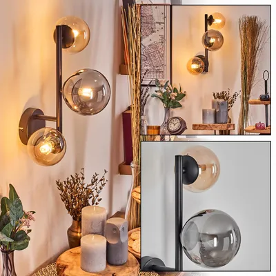 Produktbild von Isorella Wandlampe aus Metall/Glas in Schwarz/Bernstein/Rauch