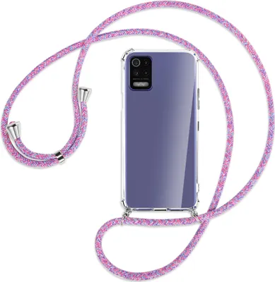 Produktbild von Handykette Backcover-Schutzhülle mit Band (Metall silberfarben) für LG K52 / K62 / Q52 - lila/rosa/blau