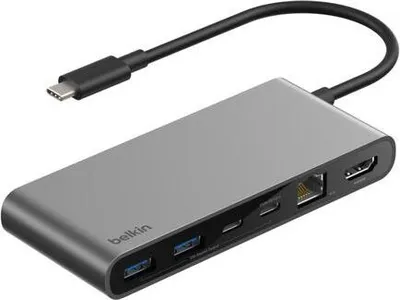 Produktbild von Belkin INC024HQSGY, USB Typ-C, HDMI, RJ-45, USB 3.2 Gen 1 (3.1 Gen 1) Type-A, USB Typ-C, MiniSD, SD, 10000 Mbit/s, 60 Hz, 3840 x 2160