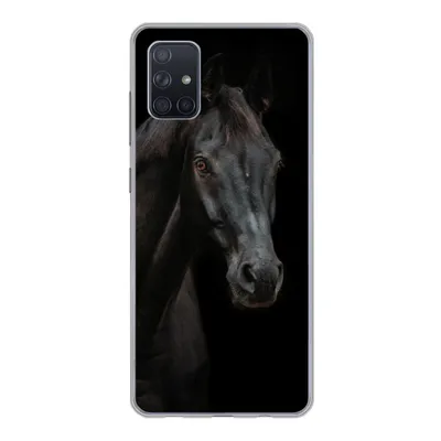 Produktbild von MuchoWow® Handyhülle Schutzhülle Hülle für Samsung Galaxy A71 Pferd - Nutztier - Schwarz Silikon Softcase Handy Hülle - Kartenbesitzer