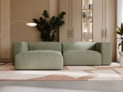 Produktbild von GrainGold Ecksofa L-Form Landi Links - Moderne Cord Ecksofa, Wohnzimmer Sofa - Eckcouch Grün (Lincoln 37)