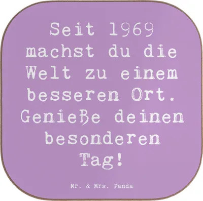 Produktbild von Mr. & Mrs. Panda Untersetzer Glas Spruch 1969 Geburtstag - Lavendeltraum - Geschenk, besondere Geburtstagsgeschenke, Coaster, Tassenuntersetzer, Jahrgang, für Gläser