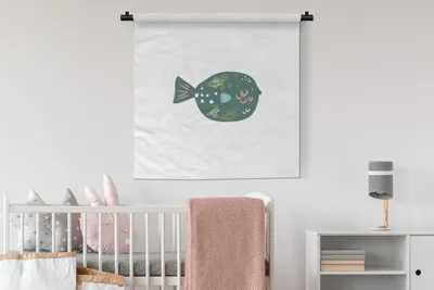 Produktbild von MuchoWow® Wandteppich Wandbehang Pastell - Grün - Fisch 90x90 cm Tapisserie Dekoration Wandtuch - Wandaufhänger