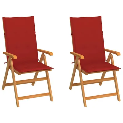 Image de Chaises de jardin lot de 2 et coussins rouge Bois teck massif
