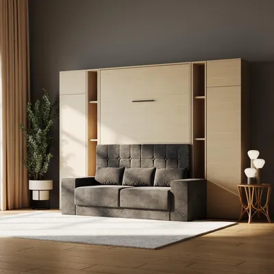 Produktbild von SMARTBett SET Schrankbett M1 160x200 inkl. Regale & Hochschränke und SOFA Kaiserberg Eiche