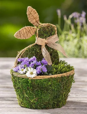 Produktbild von Pflanztopf "Moos" Osterdeko, Blumentopf mit Hase, Naturmoos & Jute, Pflanzgefäß