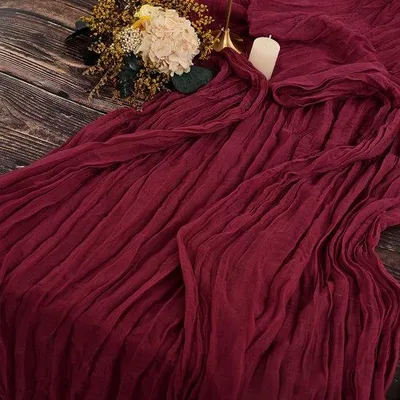 Produktbild von Famanu Tischläufer Set 2 Stück, bordeauxrot, 90 x 300 cm, rustikales Gewebe, Boho-Tischdeko
