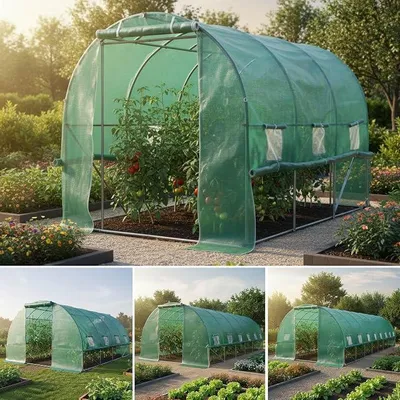 Produktbild von Gewächshaus Foliengewächshaus mit Stahlfundament | 2x3m - 3x8m | inkl. Erdanker Unkrautvlies & aufrollbare Seitenwände mit Moskitonetz | UV-stabilisierte Gitterschutzfolie 200g/m? | 200x300cm