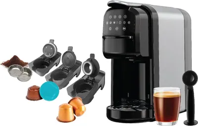 Zdjęcie produktu dla Ekspres do kawy Aroma 5w1, wielofunkcyjny ekspres ciśnieniowy, na kapsułki Nespresso, Dolce Gusto, gorąca woda, automatyczne czyszczenie i odkamienianie
