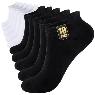 Obrázok produktu pre Ponožky pod tenisky, 10 párov, pánske/dámske, bavlna, proti potu, krátke, priedušné, uni, čierna, biela, sivá, veľkosť 47-50